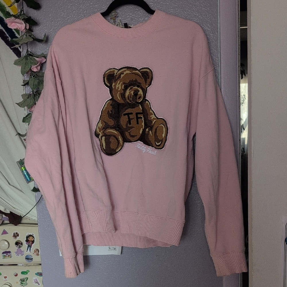 Teddy Fresh Pink Crewneck Sweater with Bear Design